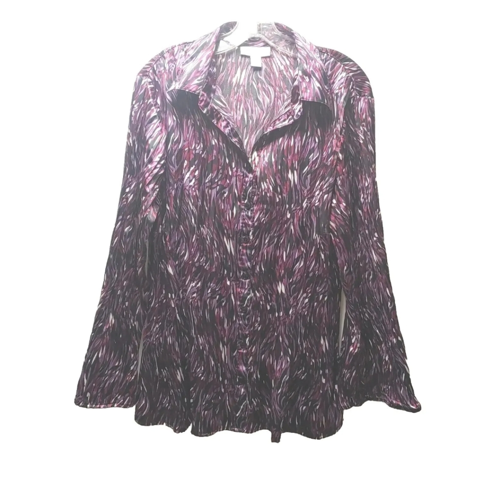 Dressbarn Woman Pleated Blouse Woman 1X Dress Shirt Stretch Button Flare Sleeve